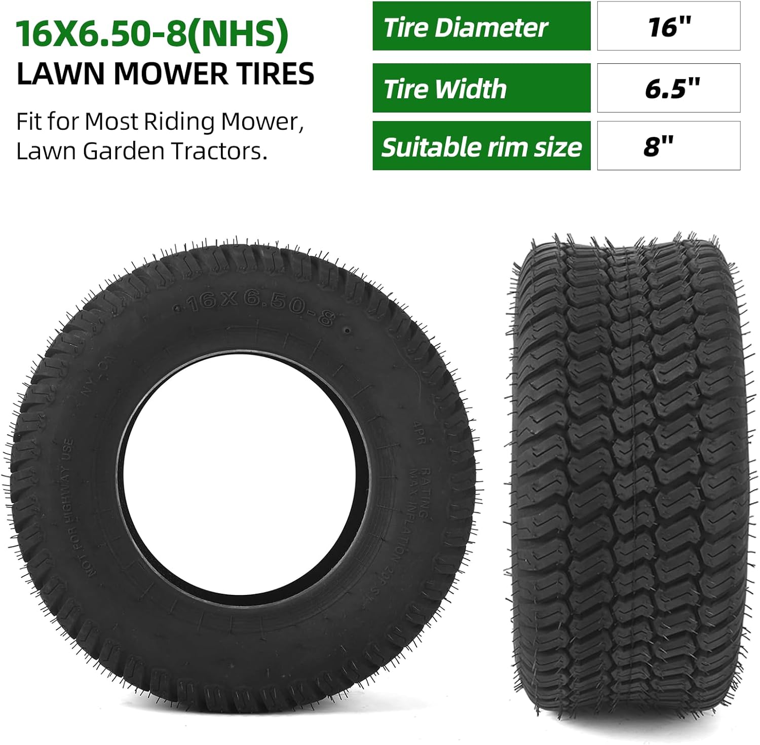 AR-PRO Paquete de 2 neumáticos para cortacésped de 20 x 8.00-8 (4 capas sin cámara), neumáticos sin cámara de repuesto para cortacésped, carritos de golf y ATV, llanta no incluida