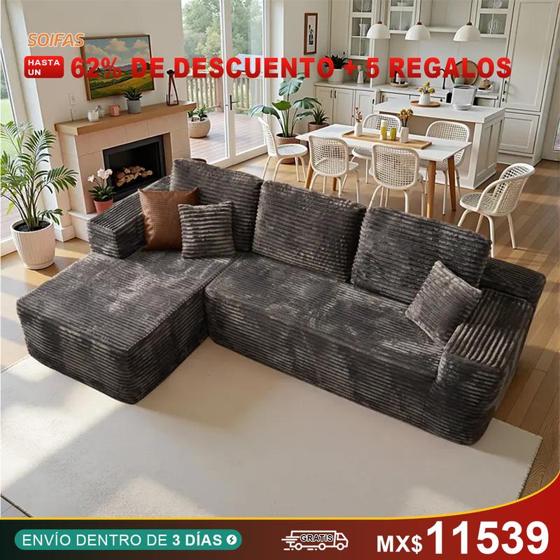 【Dos Paquetes】Soifas 260cm Sofá Modular Sin Brazos de Terciopelo Nube de Felpa con Chaise Longue, Sin Montaje Requerido - Juego de Sofá Esquinero en L con Configuración Flexible 04