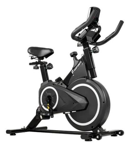 Centurfit Bicicleta de Spinning Fija Estacionaria Fitness Monitor Pulso Negro Compacta Silenciosa con Sistema de Transmisión por Banda y Resistencia Mecánica
