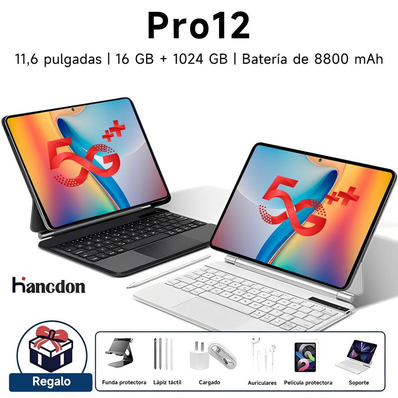 Galaxy Tablet PRO12  11.6Pulgadas Android 16 Última Versión | 16GB RAM + 1024GB Almacenamiento Expandible | Pantalla Grande HD | Batería 10000mAh | WiFi 5G | Ideal para Clases, Trabajo y Regalo Navideño