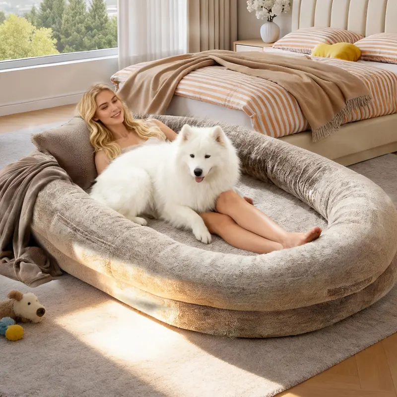 Cama ortopédica para perros 68"x35"x14", sofá tumbona de piel sintética para todo clima, incluye almohada y manta. Lavable y resistente, alivia dolor articular, ideal para perros de más de 80 libras, excelente regalo para amantes de mascotas.