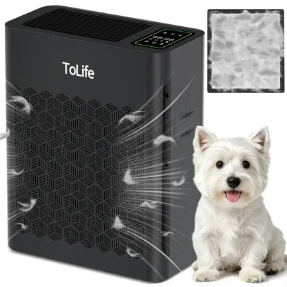 Purificador de aire ToLife TZ-K2 para habitaciones grandes (hasta 99 m²). Indicador de partículas PM 2.5, modo automático, temporizador, filtro HEPA: ¡elimina humo, polen y caspa de mascotas!