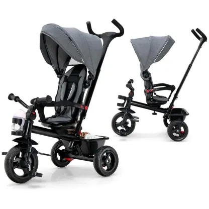Cochecito infantil unisex 5 en 1 Costzon - Poliéster, asiento reversible, capota ajustable, ruedas de EVA, manillar extraíble de PP y acero para padres, triciclo para niños pequeños, cochecito práctico y multifuncional.