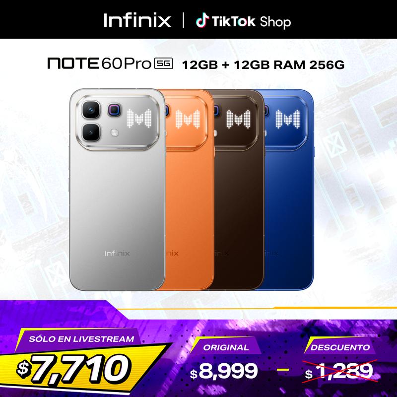 Infinix Note 60 Pro 5G 12GB+12GB RAM 256GB | Pantalla AMOLED 6.78" 1.5K 144Hz | Snapdragon 7s Gen 4 | Batería 6000mAh Carga Rápida 90W | Cámara 50MP OIS | NFC | Dual SIM | Android 16