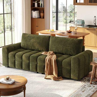 ONBRILL Sofá biplaza de 82 pulgadas, moderno sofá de felpilla para sala de estar, cojín de asiento de punto de tiro, fácil montaje, cómodo asiento de dos plazas para espacios pequeños, dormitorio, apartamento, verde