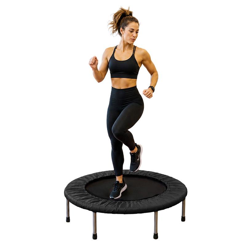 Trampolín para ejercicio compacto y ligero en casa con 24 resortes, diámetro 93 cm, brincolín fitness para adultos ideal para gimnasio y hogar.