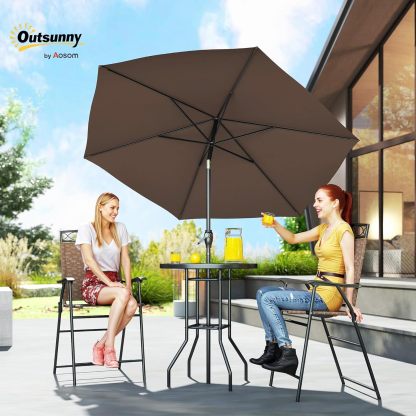 Outsunny - Juego de 4 Muebles de Comedor para Patio al Aire última intervensión, 2 sillas Plegables, Paraguas de ángulo Ajustable, Mesa de Comedor de Vidrio Templado con Textura Ondulada, Color café