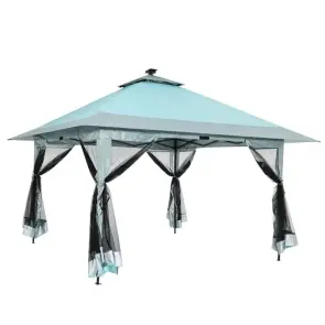 Carpa plegable Garvee de 13x13 pies con estructura metálica, sombrilla exterior de acero para lluvia y sol con malla, techo de doble ventilación, altura ajustable, fácil montaje, refugio impermeable para el patio trasero, toldo y estructura de sombra mode
