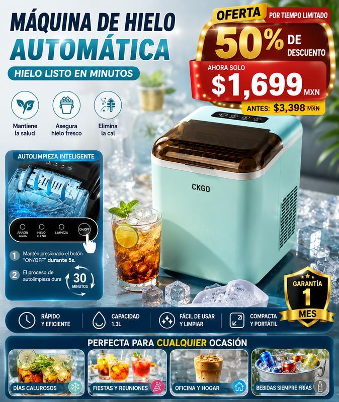 CKGO-i5 Máquina de Hielo Inteligente Hielo Rápido en Minutos Portátil y Compacta