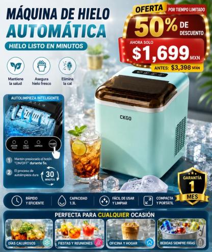 CKGO-i5 Máquina de Hielo Inteligente Hielo Rápido en Minutos Portátil y Compacta