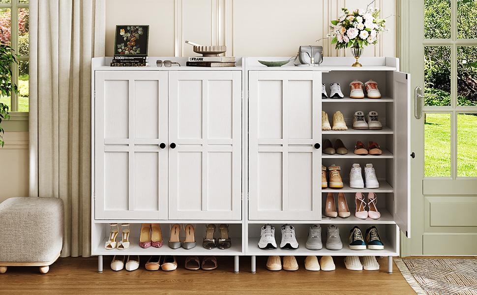 【18-24 Pairs & Adjustable Shelves】ONBRILL 7+1 Tier Farmhouse Shoe Storage Cabinet,  45'' Tall Modern Shoe Cabinet with Metal Legs, Shoes Rack Organizer Cabinet for Entryway, Front Door,Livingroom Bedroom Furniture,Christmas Gift【BackToSchool】