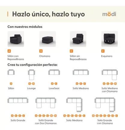 Sala Seccional Modular Esquinera 6 Plazas + Otoman | Moderna