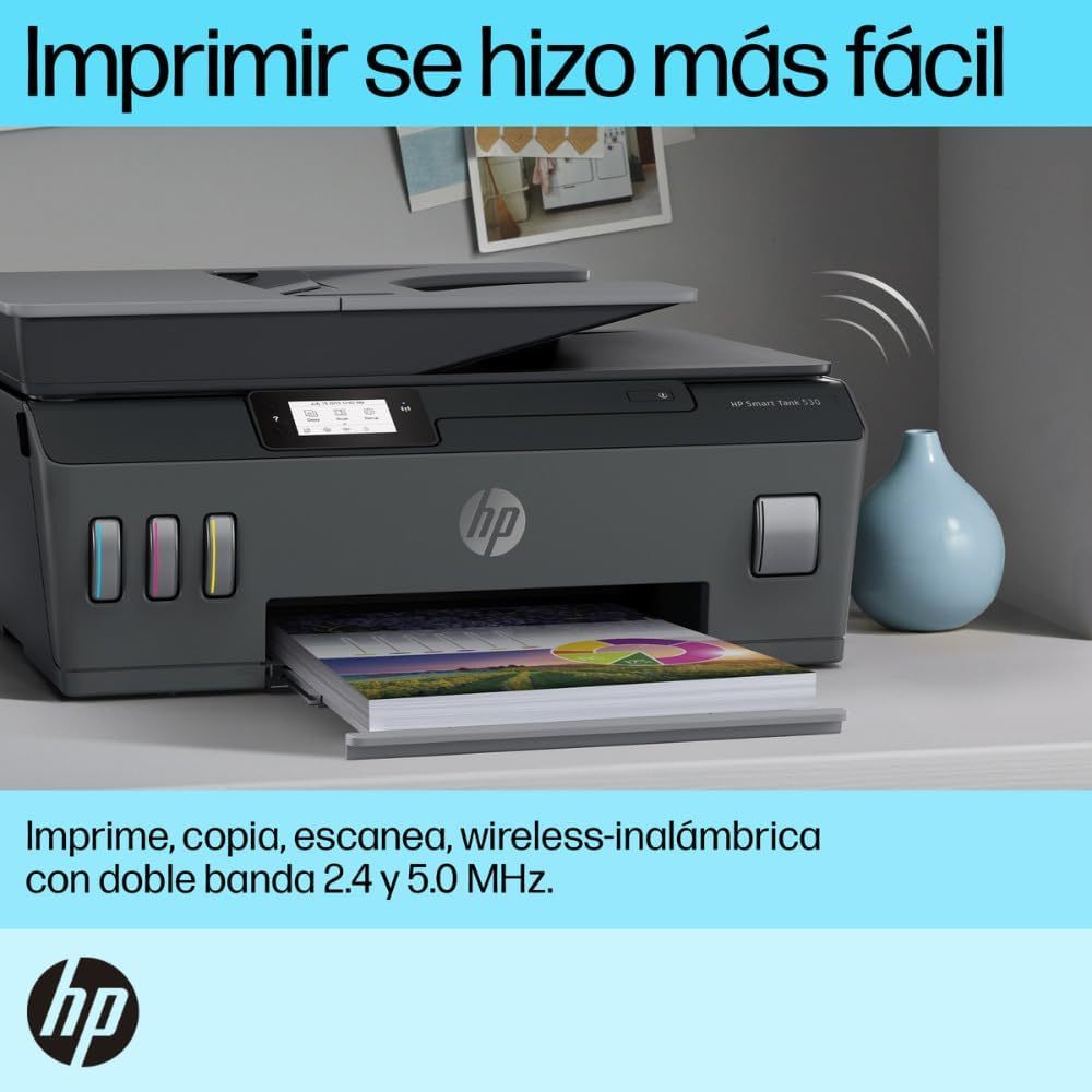 HP Impresora Multifuncional HP Smart Tank 530, Tinta Continua, Color, Wi-Fi, Dúplex (Doble Cara) Manual, ADF Alimentador Automático (4SB24A)