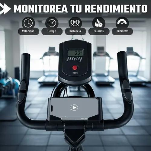 Centurfit Bicicleta de Spinning Fija Estacionaria Fitness Monitor Pulso Negro Compacta Silenciosa con Sistema de Transmisión por Banda y Resistencia Mecánica