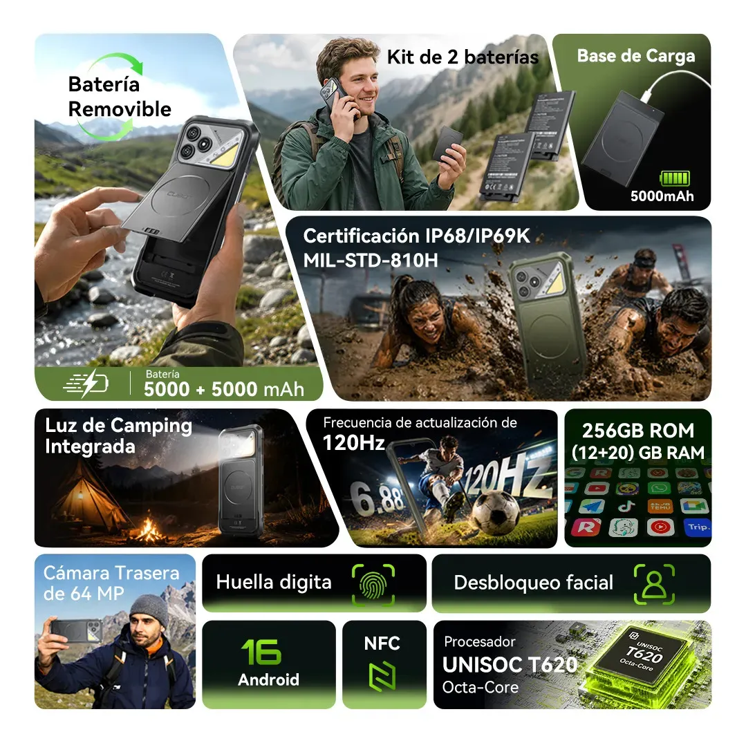 Imagen 2 de 6 de Cubot Kingkong Dura Robusto Dual Sim 256 Gb Negro 12 Gb Ram (ampliable Hasta 32 Gb) 2 Baterías Extraíbles de 5000 mAh + Cargador de Baterías Android 16