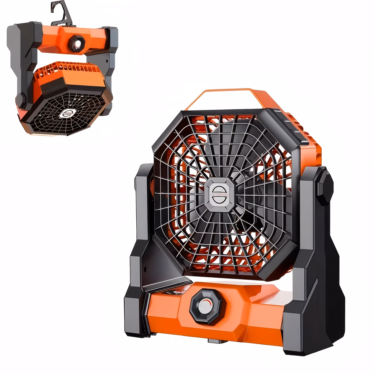 Ventilador portátil para camping al aire libre con luz led de brillo ajustable, gancho, recargable por usb, batería incorporada de 7800 mah para mayor duración, con ángulos ajustables de 270° y control de velocidad sin escalones