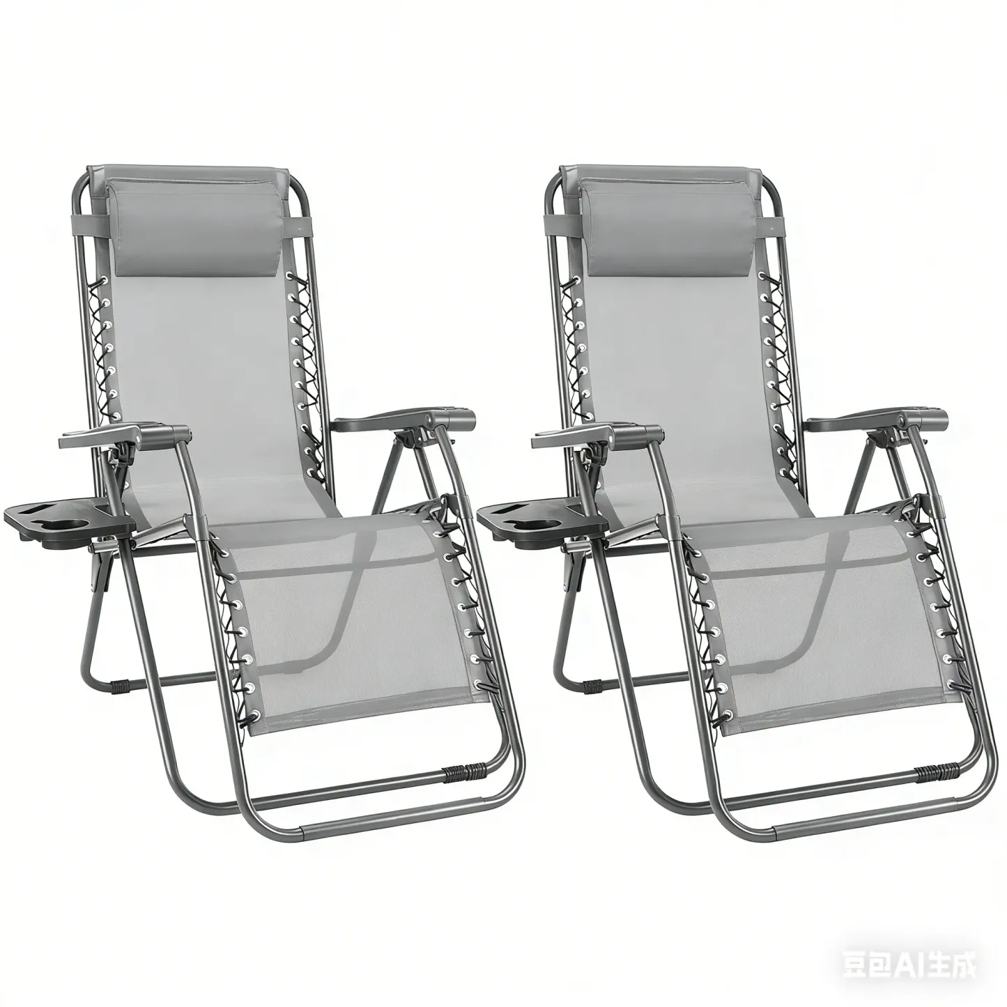 ⭐⭐SweetFurniture — Juego de 2 Sillas de Gravedad Cero con Bandejas Portavasos — Tumbonas Plegables para Camping, Patio y Exteriores con Almohada Ajustable — Ideales para la Piscina