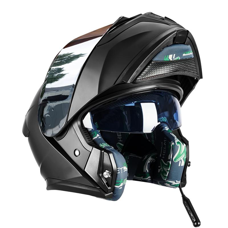 Cascos Moto Integral Abatible, con LuzLed, con Bluetooth Puede Hablar yEscuchar musica, para Mica Plata, NegroMate, Certificado Dot