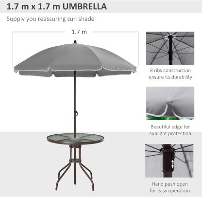 Outsunny - Juego de comedor de 6 piezas para 4 con paraguas, mesa y sillas al aire última intervensión con 4 sillas de comedor plegables y mesa redonda de vidrio para jardín, patio trasero y piscina