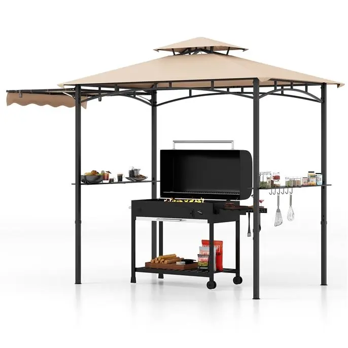 [Regalo para el Día de la Madre] Cenador para Parrilla con Toldo Lateral — Cenador de 2 Niveles para Barbacoa con Estantes, Ganchos Colgantes y Abrebotellas — Toldo Exterior para Parrilla (Ideal para Patio Trasero, Jardín o Zona de Piscina)