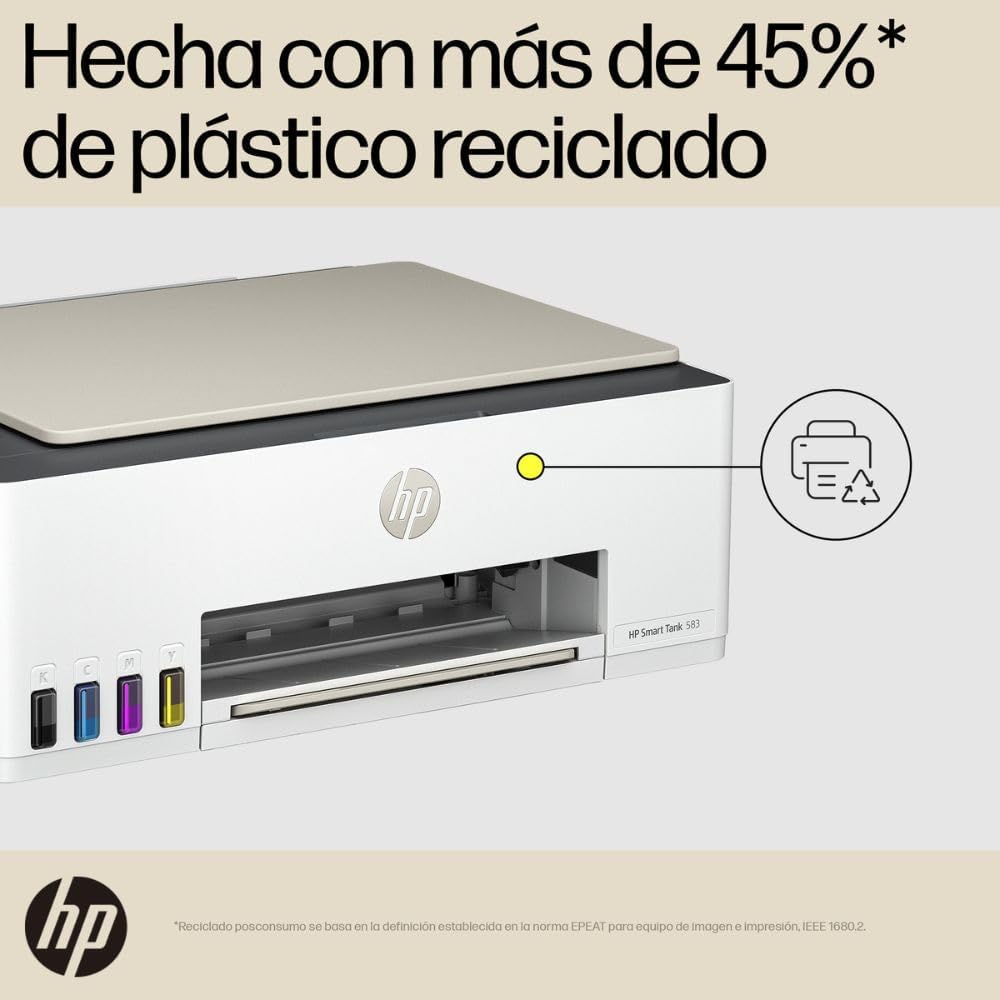HP Impresora Multifuncional Smart Tank 580, Tinta Continua, Color, Wi-Fi, Dúplex (Doble Cara) Manual, Impresión Desde Smart App, 2 años de Garantía (1F3Y2A)