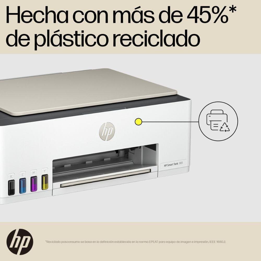 HP Impresora Multifuncional Smart Tank 580, Tinta Continua, Color, Wi-Fi, Dúplex (Doble Cara) Manual, Impresión Desde Smart App, 2 años de Garantía (1F3Y2A)
