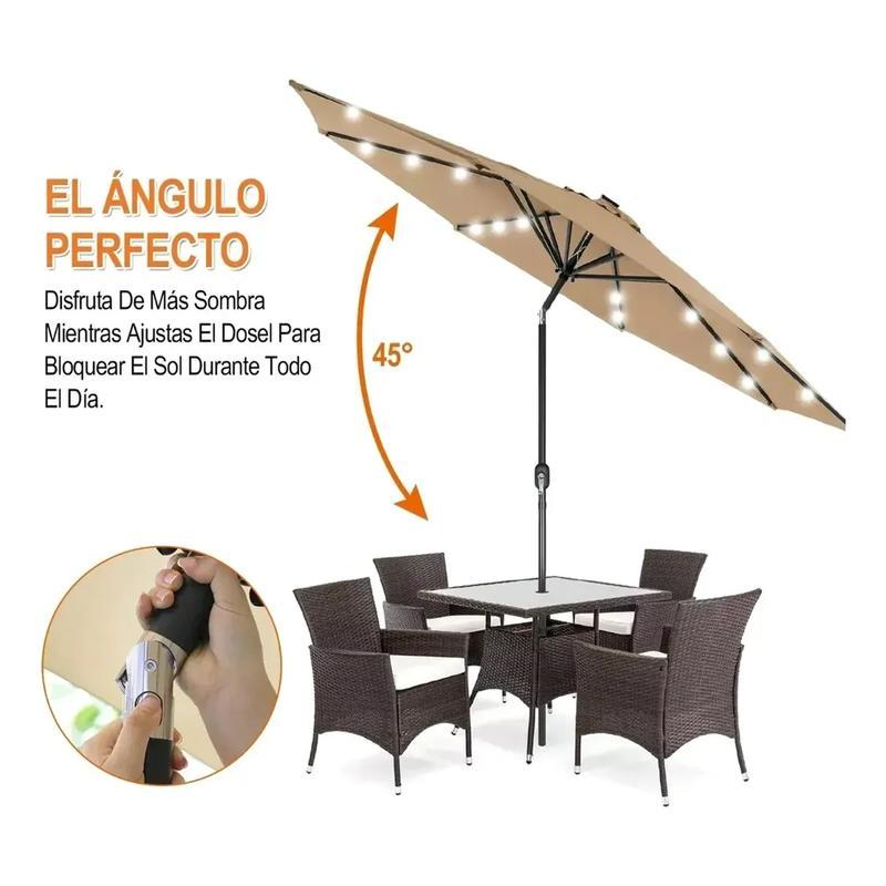 Sombrilla de exterior para jardín, de 2 metros, con luces LED y control remoto, con botón de inclinación y manivela, resistente al viento e impermeable, perfecta para la playa, con protección UV, producto para jardín, jardín, patio y balcón. Sombrilla