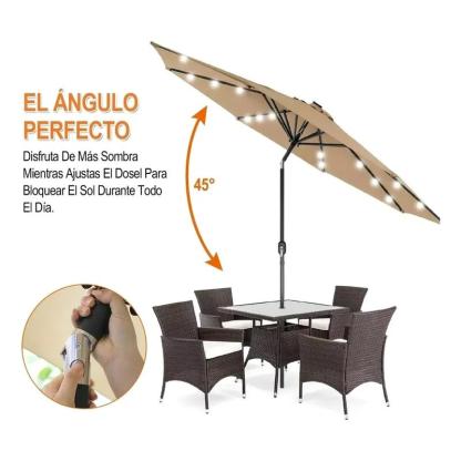 Sombrilla de exterior para jardín, de 2 metros, con luces LED y control remoto, con botón de inclinación y manivela, resistente al viento e impermeable, perfecta para la playa, con protección UV, producto para jardín, jardín, patio y balcón. Sombrilla