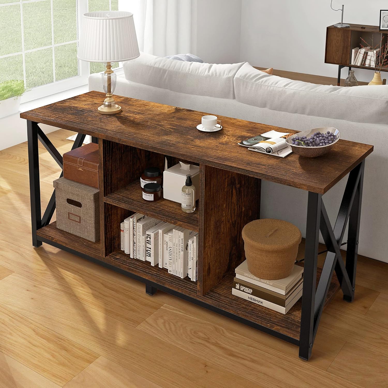 FABATO Mueble para TV 120 CM X 62 CM - Centro De Entretenimiento para TV de Madera - Regleta con 4 enchufes - Repisas Almacenamiento y colocación de Accesorios, Consolas o Decoración