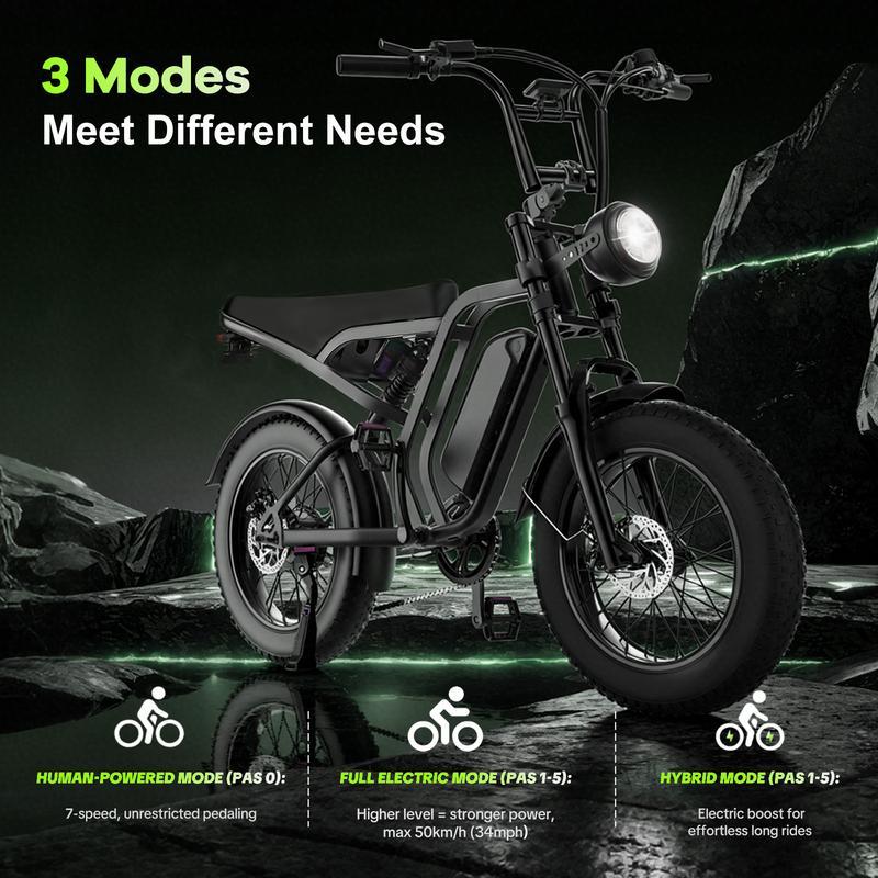 【HIEHA】All-Terrain 1500W Peak Motor Electric Bike – 34 MPH Range 40-70 Miles, 48V Removable Battery, Dual Suspension & Fat Tires for Off-Road & City Adventures, Turn Signals & Brake Light for Safety, Perfect for Mountain Trails and All-Terrain Use