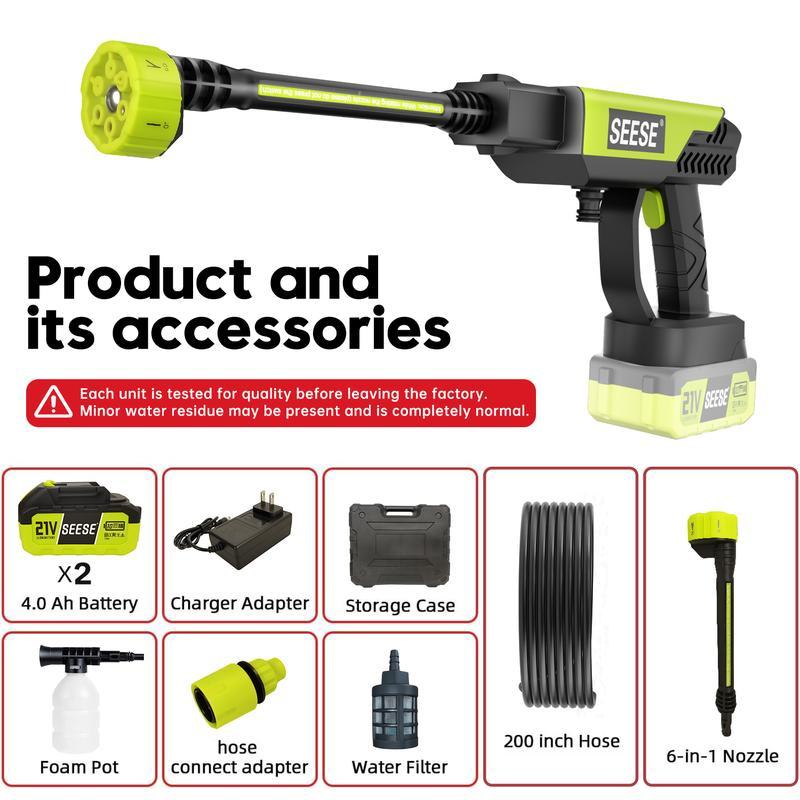 SEESE Hidrolavadora Inalámbrica 21V Portátil De Alta Presión Con Batería Recargable Para Lavar Autos Jardín Hogar, ideal como regalo festivo.