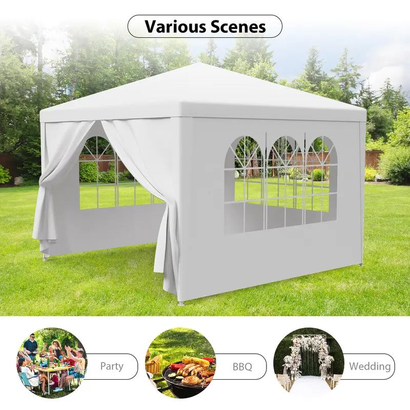 Gran carpa exterior con toldo - Carpa de 10x20 pies, estructura de acero blanco, protección UV para bodas, eventos de catering (tiendas de campaña y accesorios para deportes, acampada y senderismo al aire libre), toldo desmontable.
