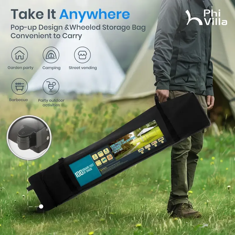 [Impermeable y resistente a los rayos UV] Carpa plegable PHIVILLA de 3,6x3,6 m, carpa portátil instantánea para exteriores, cenador para exteriores con cierre de un solo botón y bolsa con ruedas.