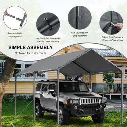 Cochera Grezone de 3x6 metros (10x20 pies), resistente, para exteriores, de gran capacidad, tipo toldo portátil para garaje, cobertizo de almacenamiento, refugio para coches, lona para todas las estaciones, protección contra el viento para barcos de fiest