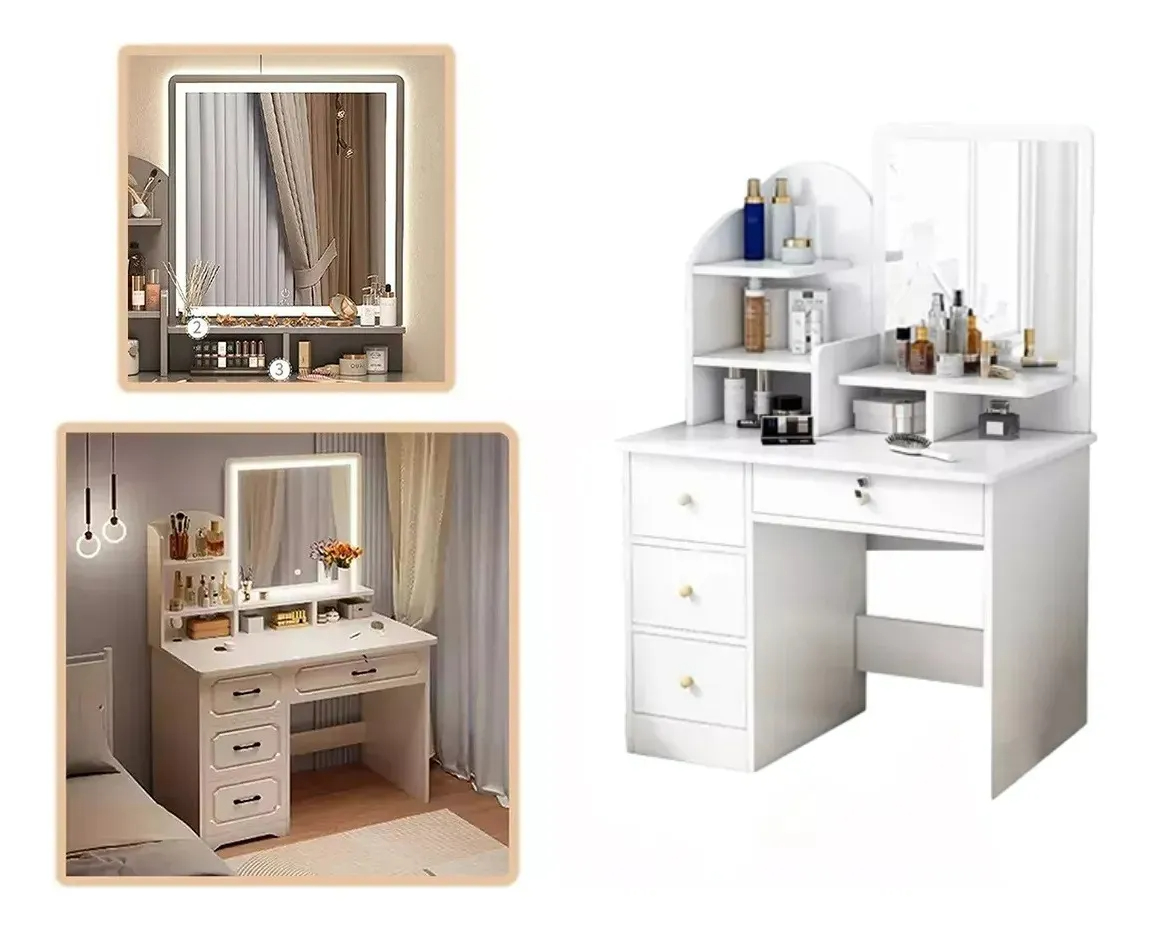 Tocador Multifuncional Moderno Con Espejo Led Con Cajones