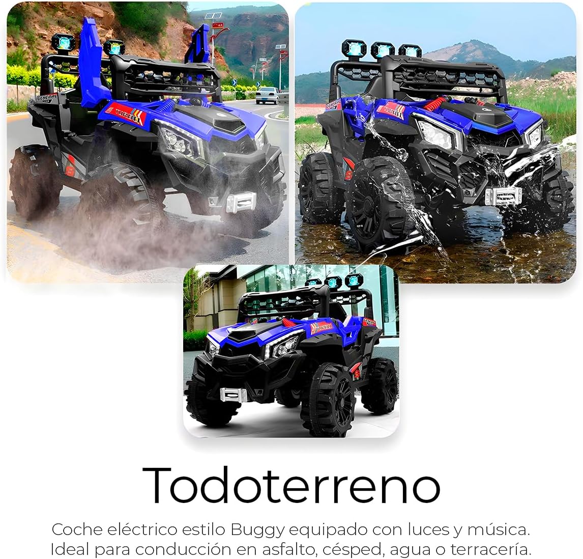 Raganet, Buggy Electrico Montable para Niños Color Rojo, Carrito de Control Remoto y Manejo Directo, con Luces, Estereo y Pedales Funcionales, Medidas: Alto 76cm X Ancho 68cm X Largo 109cm