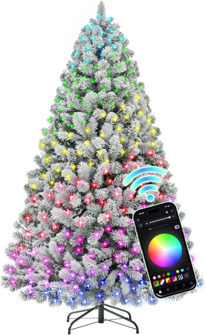 DAHAN Árbol de Navidad Nevado con 250 Luces LED Integradas, 1.8M, PVC y PE, 1072 Puntas, Control por App, Multicolor y Blanco Cálido, Base de Metal
