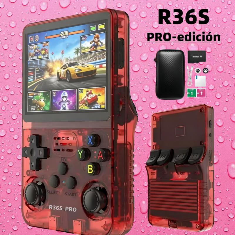 Versión R36S PRO / Estándar R36S, consola de videojuegos retro portátil, dos modelos disponibles. Sistema Linux, 23+ emuladores de alta gama, pantalla 4K de 3.5 pulgadas, almacenamiento 64G/128G opcional, con más de 20.000 / 40.000 juegos integrados.