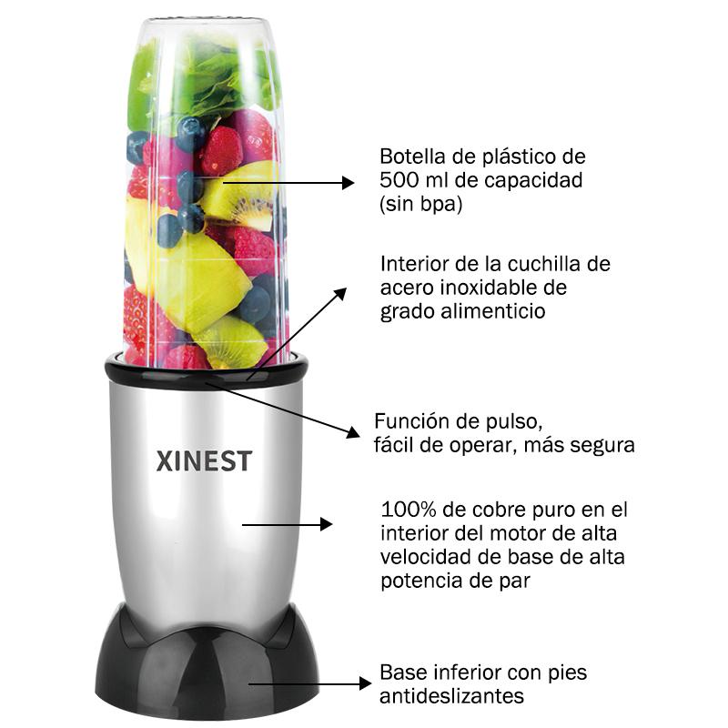 Xinest 500w Licuadora Portátil Con 2 Vaso De Plástico Color Plateado