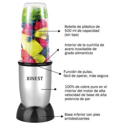 Xinest 500w Licuadora Portátil Con 2 Vaso De Plástico Color Plateado