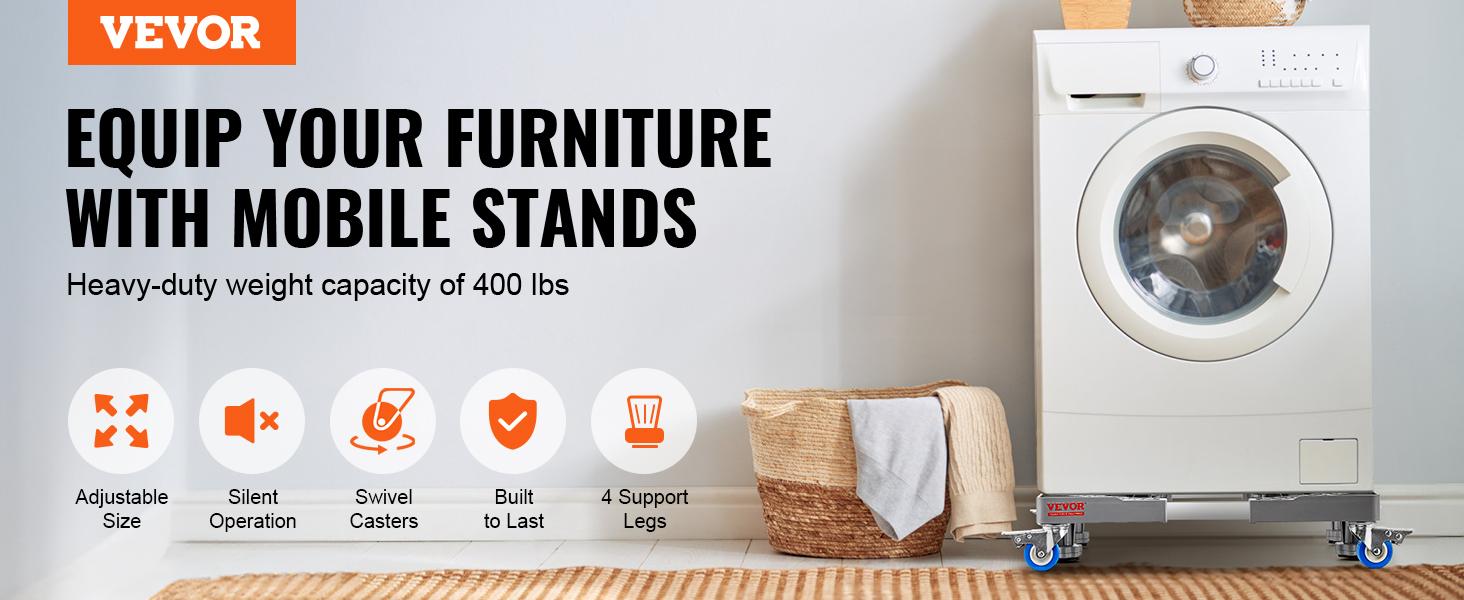 【Summerfinds】VEVOR Durable Universal Fit Appliance Base, 400 lbs Load Capacity, 4 Steel Tubes, 4 Lockable Swivel Wheels with Brakes, 16-27 In Adjustable, Hassle-Free Assembly, for Washer, Dryer Stand, Refrigerator, Appliances 【Summerfinds】VEVOR Durable Universal Fit Appliance Base, 400 lbs Load Capacity, 4 Steel Tubes, 4 Lockable Swivel Wheels with Brakes, 16-27 In Adjustable, Hassle-Free Assembly, for Washer, Dryer Stand, Refrigerator, Appliances