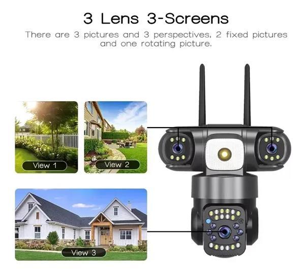 V380 PRO Cámara de seguridad WiFi inalámbrica exterior, múltiples lentes y grabaciones, visión 90/355° completa, audio bidireccional, detección de movimiento, instalación fácil, seguimiento automático + alarma, grabación, gestión por app móvil, seguridad 