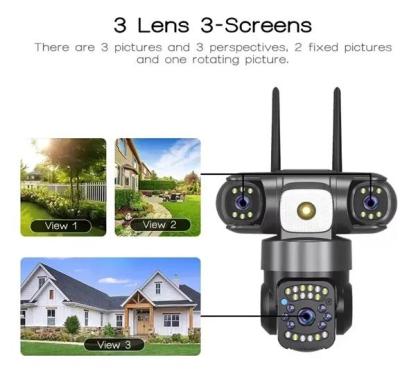 V380 PRO Cámara de seguridad WiFi inalámbrica exterior, múltiples lentes y grabaciones, visión 90/355° completa, audio bidireccional, detección de movimiento, instalación fácil, seguimiento automático + alarma, grabación, gestión por app móvil, seguridad 