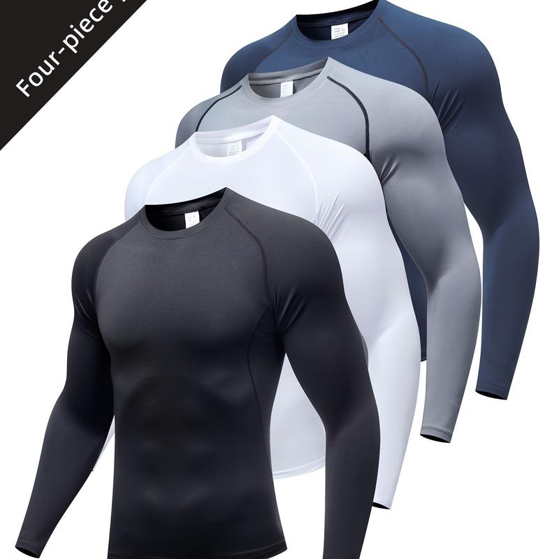 4 camisetas deportivas de manga larga para hombre, ajustadas y moldeadoras, camiseta de compresión, transpirable y cómoda, ideal para correr, entrenar y ciclismo, Top de Ropa Deportiva,Ropa de Ciclismo,Camiseta de Rendimiento,Camiseta Muscle Fit,Camiseta