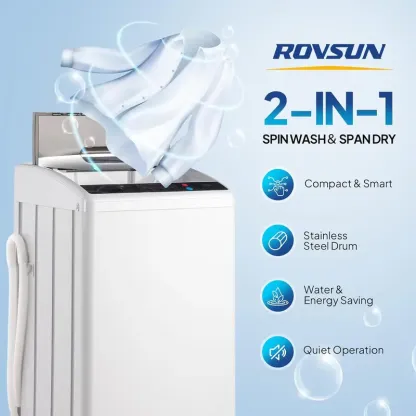 Lavadora portátil ROVSUN de 17,8/25/30 libras, lavadora eléctrica totalmente automática con tambor de acero inoxidable, lavadora compacta de 110 V, lavadora y secadora centrífuga combinadas con bomba de desagüe para apartamentos, residencias estudiantiles