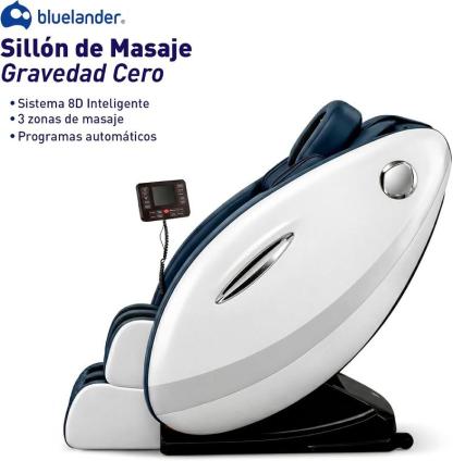 Bluelander Sillón de Masaje 8D Gravedad Cero 98*74*130 cm, Terapia de Calor, Control Remoto, Bocinas Bluetooth, Masaje Profesional, Azul, Programas Automáticos, Airbags, Elongación Corporal