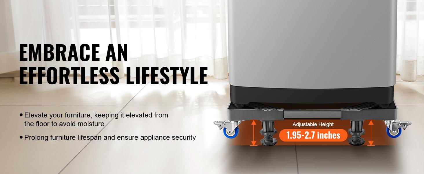 【Summerfinds】VEVOR Durable Universal Fit Appliance Base, 400 lbs Load Capacity, 4 Steel Tubes, 4 Lockable Swivel Wheels with Brakes, 16-27 In Adjustable, Hassle-Free Assembly, for Washer, Dryer Stand, Refrigerator, Appliances 【Summerfinds】VEVOR Durable Universal Fit Appliance Base, 400 lbs Load Capacity, 4 Steel Tubes, 4 Lockable Swivel Wheels with Brakes, 16-27 In Adjustable, Hassle-Free Assembly, for Washer, Dryer Stand, Refrigerator, Appliances
