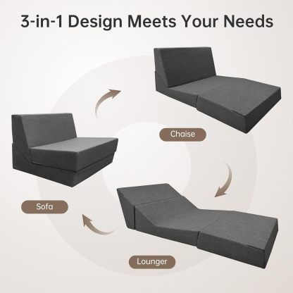 Nigoone - Sofá plegable tamaño Queen de espuma viscoelástica con 2 almohadas, sillón perezoso, triple futón, camas convertibles, funda lavable, gris oscuro