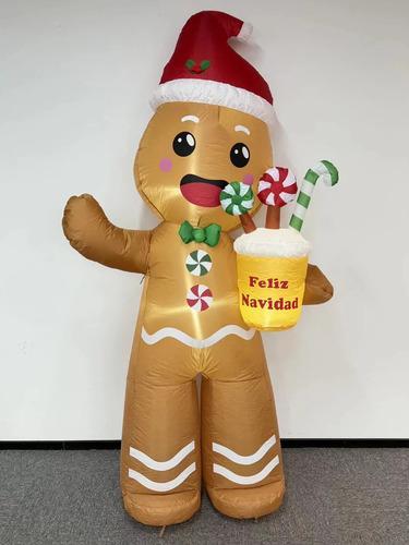 2.4m Inflable Navidad Hombre Jengibre Navideño Decoraciones— Incluye luces LED y ventilador integrados; apto para decoración de fiestas y uso en el jardín.