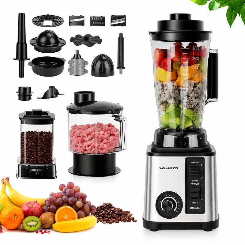 Licuadora Profesional Multifuncional 8 en 1, 9500W, Jarra de 4L, 38,000 RPM y 15 Velocidades, Procesador de Alimentos para Jugos, Carne, Hielo, Café y Especias